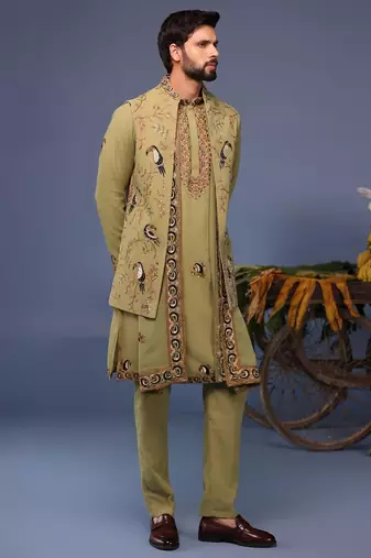 Firas macaw mehndi kurta 1 jacket set