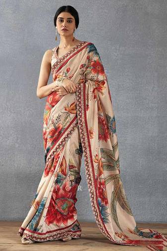 Beige bright moss printed saree