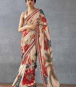 Beige bright moss printed saree