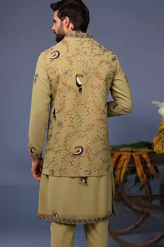 Firas macaw mehndi kurta 1 jacket set
