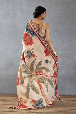 Beige bright moss printed saree 2