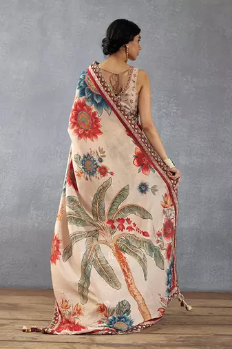 Beige bright moss printed saree