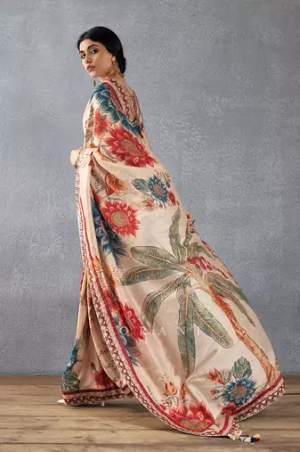 Beige bright moss printed saree