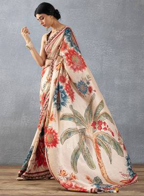 Beige bright moss printed saree 4