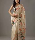 Cream bright moss printed saree