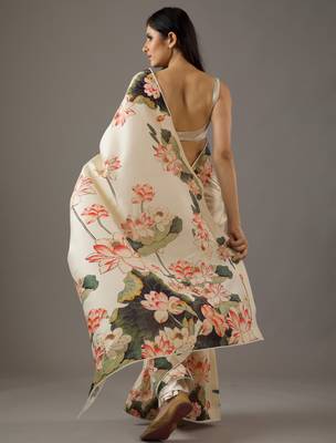 Cream bright moss printed saree 2