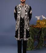 Talha pichwai resham black kurta 1 jacket set
