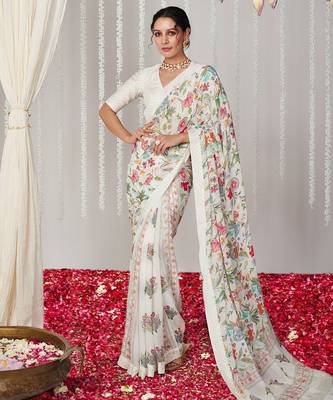 Off white bright moss printed saree 1