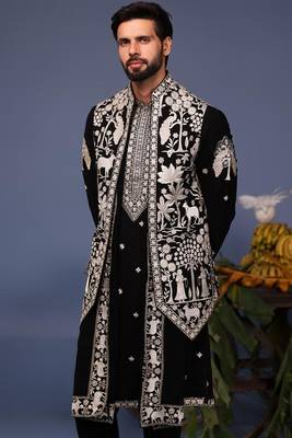 Talha pichwai resham black kurta 1 jacket set 3