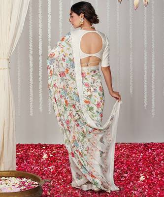 Off white bright moss printed saree 2