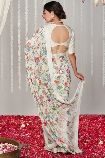 Off white bright moss printed saree