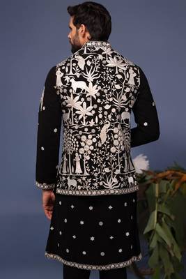 Talha pichwai resham black kurta 1 jacket set 5