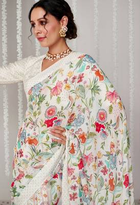Off white bright moss printed saree 3