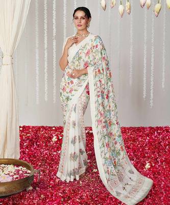 Off white bright moss printed saree 4