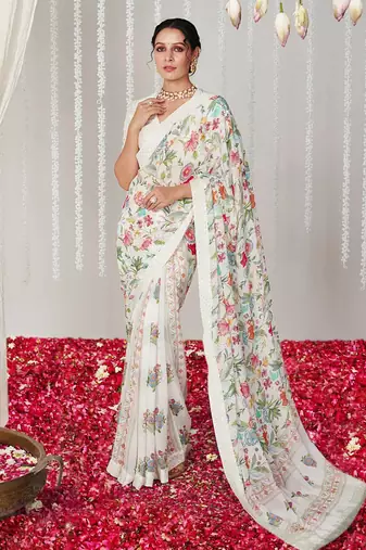 Off white bright moss printed saree