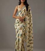 Beige bright moss printed saree