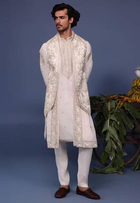 Hayan pichwai resham ivory kurta 1 jacket set 1