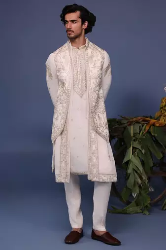 Hayan pichwai resham ivory kurta 1 jacket set