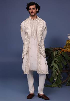 Hayan pichwai resham ivory kurta 1 jacket set 2
