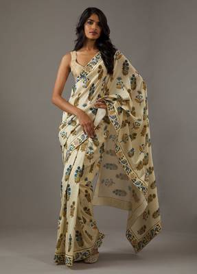 Beige bright moss printed saree 2