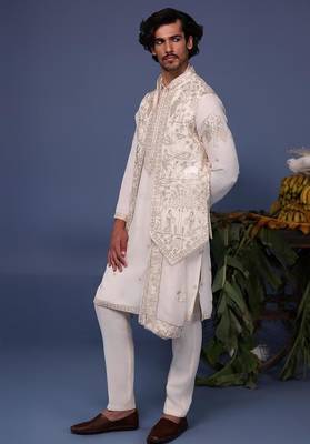 Hayan pichwai resham ivory kurta 1 jacket set 3