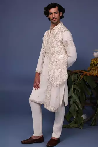 Hayan pichwai resham ivory kurta 1 jacket set