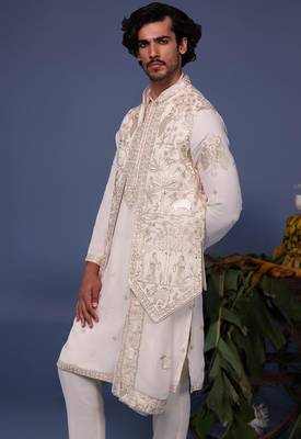 Hayan pichwai resham ivory kurta 1 jacket set 4