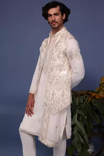 Hayan pichwai resham ivory kurta 1 jacket set