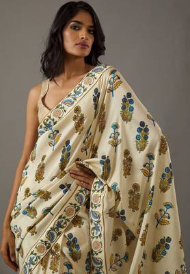 Beige bright moss printed saree 3