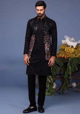 Taimoor black kurta 1 jacket set 1