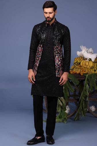 Taimoor black kurta 1 jacket set