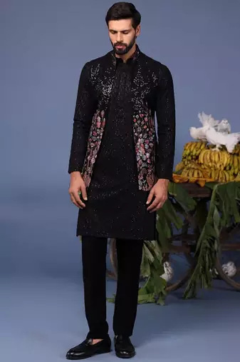 Taimoor black kurta 1 jacket set