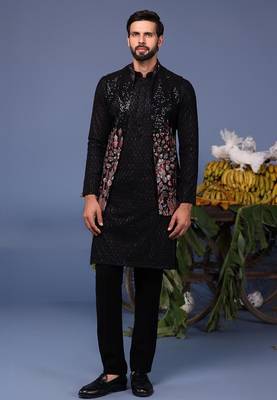 Taimoor black kurta 1 jacket set 2