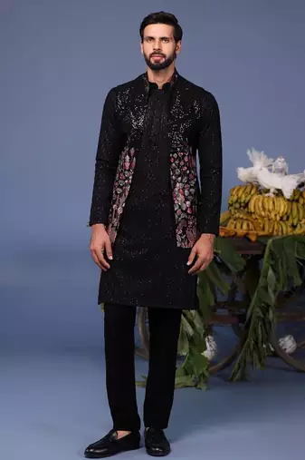 Taimoor black kurta 1 jacket set