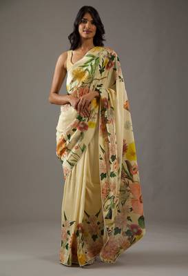Yellow bright moss printed saree 1