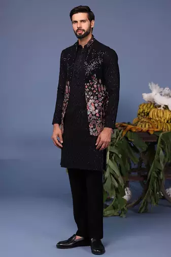 Taimoor black kurta 1 jacket set