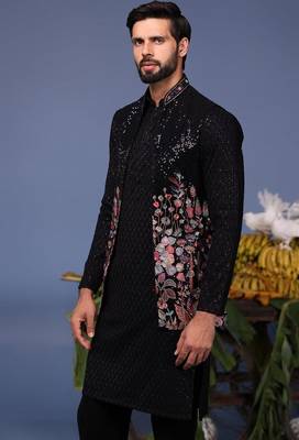 Taimoor black kurta 1 jacket set 4