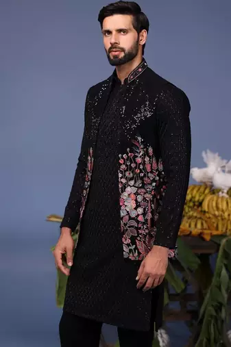 Taimoor black kurta 1 jacket set