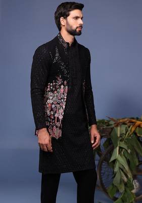 Taimoor black kurta 1 jacket set 5