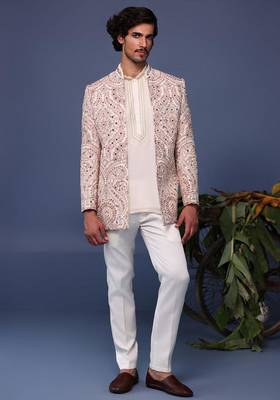 Idrees kashmiri Beige coloured jodhpuri set 1
