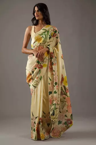 Yellow bright moss printed saree