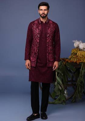 Yasir wine kurta 1 jacket set 1