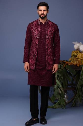 Yasir wine kurta 1 jacket set