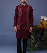 Yasir wine kurta 1 jacket set