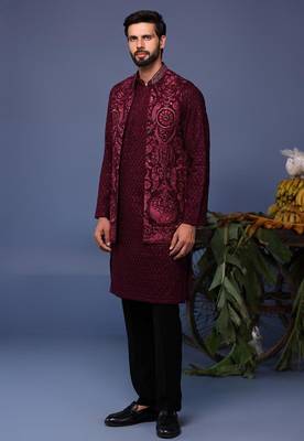 Yasir wine kurta 1 jacket set 2