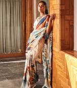 Cream bright moss printed saree