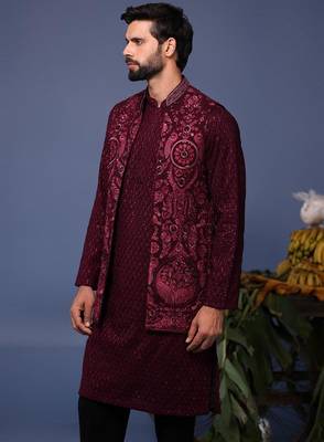 Yasir wine kurta 1 jacket set 3