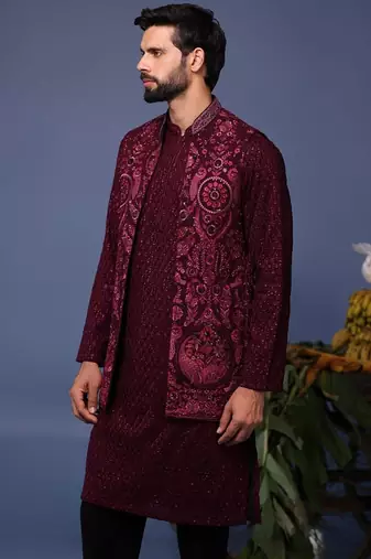 Yasir wine kurta 1 jacket set