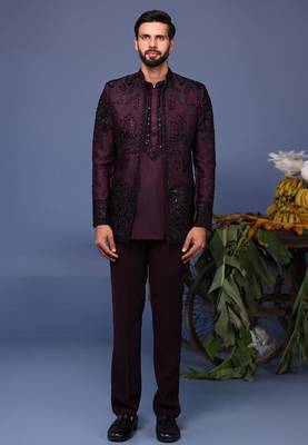 Raafiq wine jodhpuri kurta set 1