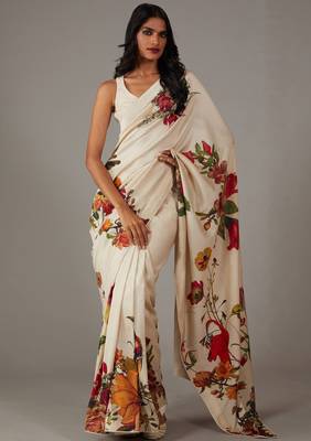 Off white bright moss printed saree 1